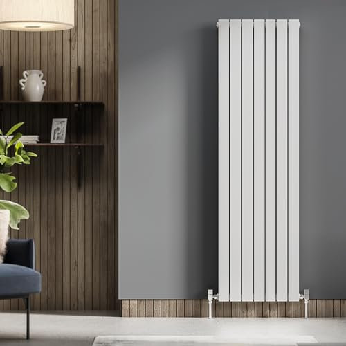 Go Bathrooms Pinta 1800 x 475mm Vertical Radiator Flat Panel Single Column Tall Upright Radiator White Wall Mounted Central Heating Includes Mounting Brackets