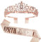 HENGBIRD Geburtstag Krone Schärpe, Kronenkristall Tiara, Geburtstagskrone Schärpe Geburtstagskrone Geburtstag Tiara Krone 13.-70.Frauen Mädchen Geburtstag Tiara für Dekorationen (Roségold)