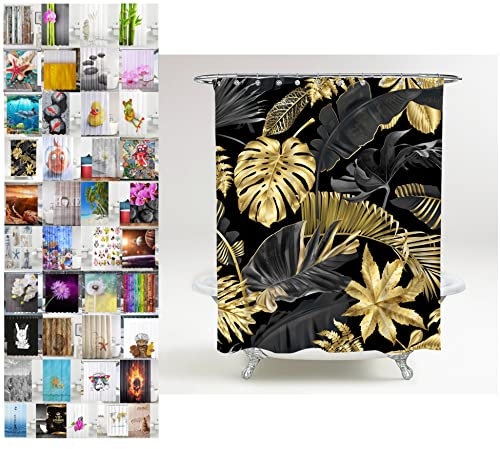 Sanilo Rideau de Douche, Large Choix de Beaux Rideaux de Bain, Haute qualité, 12 Anneaux Inclus, Imperméable, Effet Anti-moisissures (180 x 200 cm, Golden Leaves)