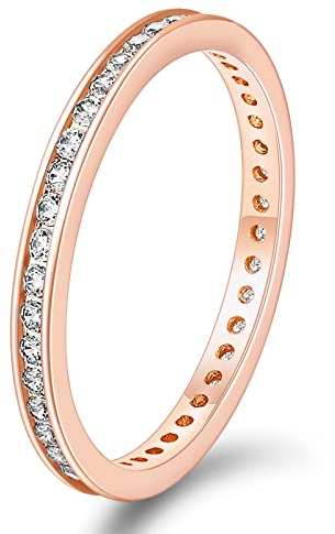 Titaniumcentral Eternity Ring Damen Zirkonia Vorsteckring Schmal Ewigkeitsringe Verlobungsringe Eheringe Memoire Ringe 2.5mm (Rosegold,47 (15.0))