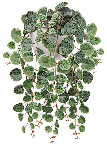 Briful Faux Hanging Plants Indoor 17'' Artificial String of Heart Plants with Semicircle Wall Mount Planter Faux Draping Vine Plants for Home Office Bathroom Hanging Decor (Green White)