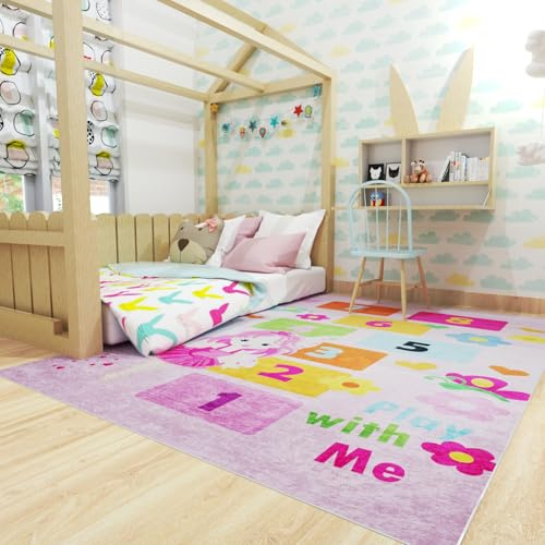 Mazovia Kinderzimmerteppich Antirutsch - Waschbar bis 30 Grad - Spielteppich Hüpfspiel - Kurzflor Kinderteppich für Kinderzimmer - ÖKO-TEX Zertifiziert - Rosa Pink 160 x 230 cm