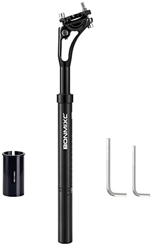 BONMIXC Federsattelstütze, 136 kg, Unterstützung für größere und große Fahrer, 30,4 cm, 400 mm, verstellbare Zwei-Wege-Bolzen-Klemme, reduziert Windwiderstand, rutschfeste Stoßdämpfer, Rückstellung