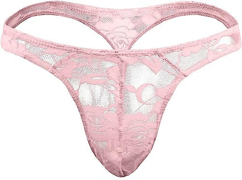 Faringoto String en dentelle transparente pour homme - String en maille respirante, rose, taille unique