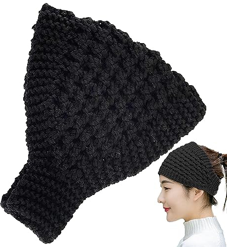 Eteslot Hollow Out Ponytail Women Beanie, Knit Winter Headband Beanie, Stretch Warm Bandana Hat, Beanie Hat Ponytail