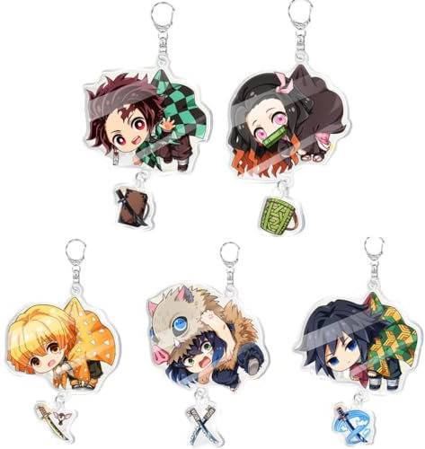 MayDee Kimetsu No Yaiba Anime Keychain Nezuko Anime Figur Keyring Rucksack Schlüssel Anhänger Kinder Teens Geschenk, 5 Ghost Killing Schlüsselanhänger