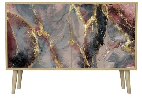 HEALANCY Komodenschrank - Kommode mit 2 Türen- Flurkommode- Schrank - Highboard - Kleiderschrank Möbel - Wohnzimmer Schlafzimmer Esszimmer Flur - Sideboard- Riva-Eiche