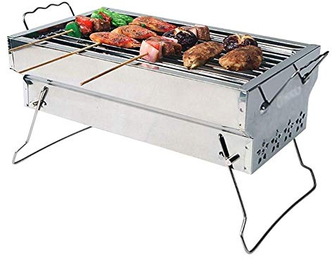 RajoNN Barbecue-Grill, Outdoor-Holzkohlegrill aus Edelstahl, tragbares Design, hohe Temperaturbeständigkeit, leicht zu reinigen, 35 cm × 20 cm × 19,5 cm