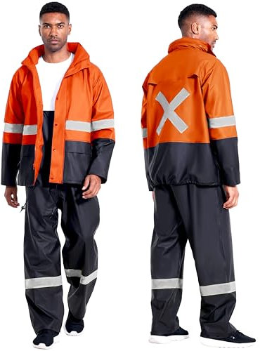 Navis Marine Regenanzug für Herren Heavy Duty Workwear Wasserdichte Jacke mit Hose 3-teilig (Orange RE-2, S)