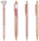 Fadwits 4pcs Pens Bling Metal Pens Rose Gold Ballpoint Pens Click Retractable Ballpoint Pens 1.0mm Black Ink Stationery Office Desk Accessories for Men, Women, Students