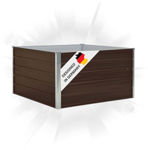 DELUKE Hochbeet für Garten Emil Quadrat Braun | 100x100x45cm | Verzinkter Stahl | Wetterfest | Gartenbeet Kräuterbeet Blumenbeet Beet hoch Frühbeet für Garten Gemüsebeet
