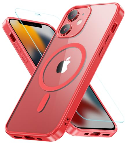 Hensinple Magnetisch für iPhone 12 Mini Hülle 5,4'',mit Panzer Schutz Glas,Stoßfest Militärschutz Rundumschutz Schutzhülle Case Handyhülle für iPhone 12 Mini-Rot