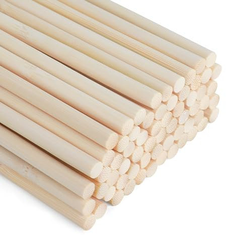 SOSMAR Lot de 70 bâtonnets en bois pour travaux manuels, ronds, diamètre : 6 mm x 30 cm de long, ronds, en bois naturel, pour modélisme, bricolage, artisanat et décoration