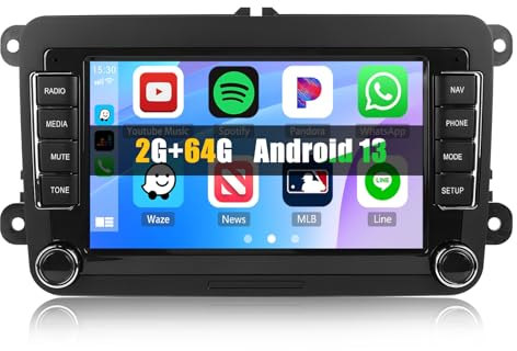 CAMECHO 2+64G Android 13 Radio Coche para VW Golf 5 Golf 6 Skoda Polo Passat Tiguan Touran con CarPlay&Android Auto&Mirrorlink,7 Pulgadas Pantalla Táctil con Bluetooth/WiFi/GPS/FM/RDS/USB