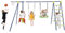GOPLUS Portique Balançoire Extérieur Enfants, 2 Balançoires, 1 Bascule, Panier de Basketball, Échelle d'escalade et Filet Basket, Charge 250KG pour Enfants 3-12 Ans (2 Places+Tape-Cul+Échelle|Vert)