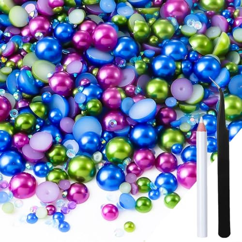 ASHYLE 60g Pearl Rhinestones for Crafting, 2mm-10mm Flatback Gems with Tweezers Kit, Bedazzler Crystal Gems Suitable for Clothes, Craft, Nail, DIY Art Decoration etc.