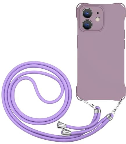 CAROKI Crossbody iPhone 11 Case, Lanyard Protective Liquid Silicone Case with Adjustable Length Detachable Lanyard Rope Shockproof Hands-Free Phone Cover for iPhone 11 6.1-Purple