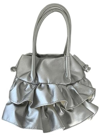 FackLOxc Koreanische Mode Plissee Crossbody Bag PU Leder Schulter Geldbörse Eimer Tasche Sling Pack für den täglichen Gebrauch, silber