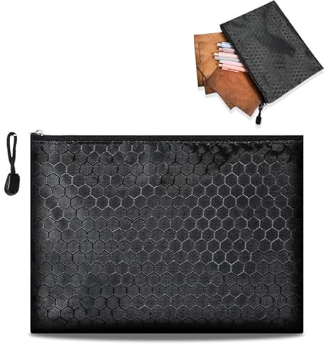WHYCNJL 1 Pezzo Pochette Piatta Busta Porta Soldi Pochette Portadocumenti Con Cerniera Borsa Da Banca A5, Borsa Per Banconote Impermeabile Sacchetto Del Documento, Nero