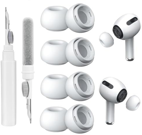 4 paia di cuscinetti auricolari di ricambio per AirPods Pro/Pro 2 con penna di pulizia 3 in 1, auricolari in silicone bianco con scatola portatile