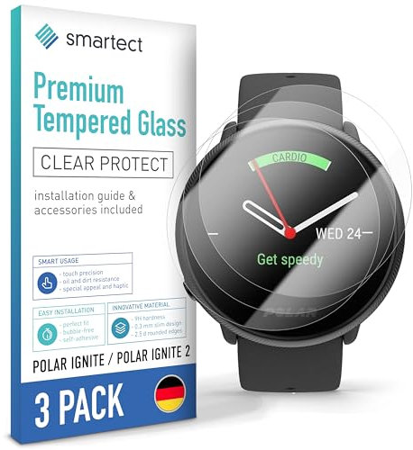 smartect Schutzglas [3 Stück, Klar] kompatibel mit Polar Ignite/Polar Ignite 2, HD Schutzfolie Anti-Kratzer, Blasenfrei, 9H Härte, 0.3 mm Ultra-klar, Ultrabeständig