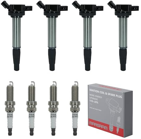 Marsram Ignition Coil Pack UF596 and Double Iridium Spark Plug 4912 Compatible with 2009-2014 Toyota Corolla Matrix 2010-2017 Prius, 2011-2016 Lexus Scion IM XD Pontiac Vibe 1.8L L4, Sets of 4, UF619