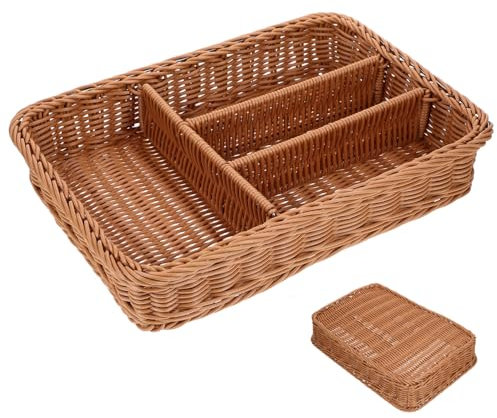 COLLBATH Organiseur De Rangement pour Couverts Panier Métallique Plateau à Couverts en Rotin Organisateur De Couverts Stockage De Panier en Osier Porte-ustensiles De Ferme Panier Tressé