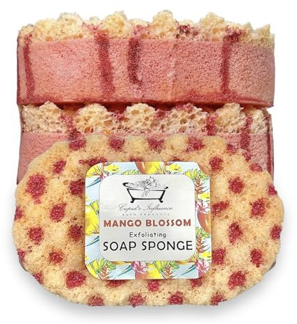 Mango Blossom Exfoliating Soap Sponge | Shower Soap | Soap Filled Sponge | Shower Puff | Mango Exfoliating Body Wash | Tan Remover & Body Scrub | Stocking Fillers | Shower & Bath Products
