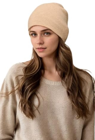 Prettystern Damen Cashmere Wendemütze Beanie Bonnet Mütze 100% Kaschmir 2-farbig 2-lagig braun beige D01
