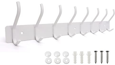 SYPEN Kleiderhaken Leiste, Metall Wandgarderobe für Schlafzimmer und Badezimmer, Weiß, 8 Haken