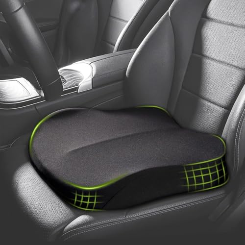 Accmuzzy Keilkissen Auto,Memory Foam Autositzkissen für Fahrersitz,Sitzerhöhung Auto Erwachsene,Autositzkissen Fahrersitz, Für Bürostuhl, Rollstuhl(Schwarz)
