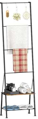UOMIO Scala per asciugamani da bagno con ripiano e ganci, scala autoportante per coperte, 150 cm, porta asciugamani per bagno, soggiorno, camera da letto, lavanderia