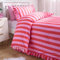OHS Single Duvet Cover Bedding Stripe Frill, Ultra Soft Cosy Fabric Vibrant Stripe Pattern with Ruffle Frill Edges Stylish Single Duvet Set with Pillowcase, Pink/Red