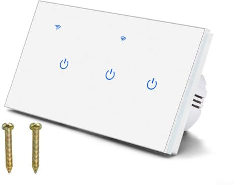 Hasaller Touch Switches Smart Home 2-Way WiFi Touch Switch Voice Activated Remote Control via T-uya App 220V 10A Multi-Control Dimmer Switches for Lamps Halogen Incandescent(3 Gang 2Way)