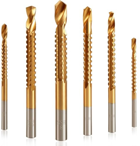 KEWAYO Sägezahnbohrer, 6 Stück Titan beschichtete HSS Twist Bohrer 3-8 mm | Fräsbohrersatz Bohrer , Spiralbohrer für Holz, Kunststoff, Aluminium, dünnes Metall zum Bohren von Löchern und Schneiden