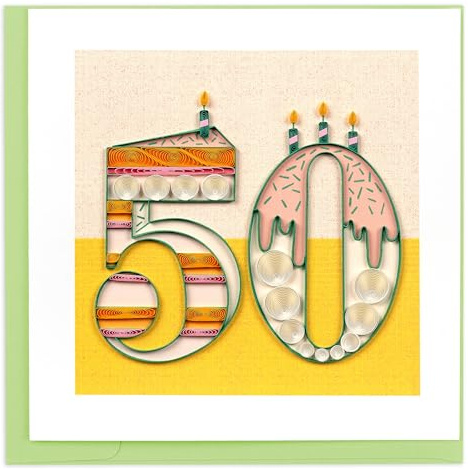 Quilling Card Handmade Quilled Birthday Milestone Greeting Card 50 – 6x6 Inch Blank Card with Envelope – Fair Trade Verified – Unique Paper Art Keepsake for Birthdays