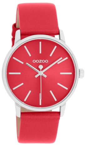 Oozoo Timepieces Damen Uhr in Rot - Armbanduhr Damen mit Lederarmband | Hochwertige Uhr für Frauen| Edle Analog Damenuhr in rund C11461