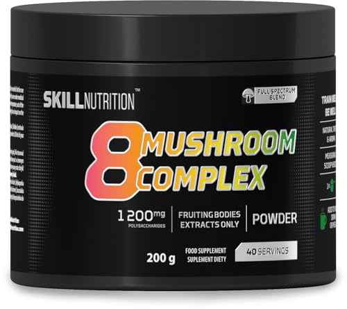 SKILL Nutrition 8 Mushroom Complex | 200 g | Extrakte aus Löwenmähne, Reishi, Chaga, Cordyceps | Standardisierte Pilzextrakte | Natürliche Unterstützung für Wohlbefinden | Nahrungsergänzungsmittel