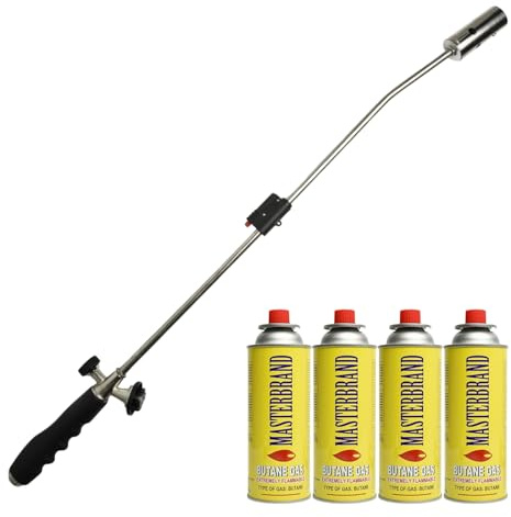 Weed Burner Wand Butane Gas Cordless Garden Lance Torch Weed Killer Blowtorch Flame Thrower Driveway Patio (Weed Wand + 4 Butane Refills)
