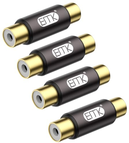 EMK RCA Coupler 4PACK, RCA Female to Female Adapter Gold Plated A/V Joiner Gender Changer Video Audio Converter Compatible with Phono,Speaker,Subwoofer Cable,Amplifier
