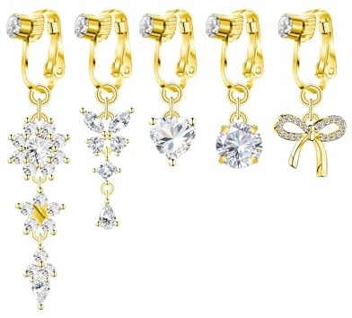 CHarmeFleur Finto Piercing all'Ombelico per Donne Clip On Anelli per Ombelico Placcati Oro Rosa Cuore Rotondo Zirconia Cubica Farfalla Fiore Fiocco Finto Piercing alla Pa