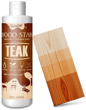 Holzbeize Teak - 250ml Wasserbasierte Holzlasur für Innen und Außenmöbel – Schnell Trocknend, Geruchsarm ＆ Ungiftig, Einfach Aufzutragen, Holzfarbe für Schränke, Türen, Verkleidungen und Mehr