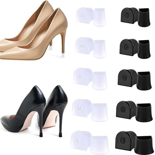 NEBURORA 20 Pcs Heel Caps High Heel Protectors for Grass (XXS/XS/S/M/L) | Heel Noise Stopper, Non-slip, Black and Transparent, Outdoor Activities, Weddings Lawns, Gravel Fields, Wetlands