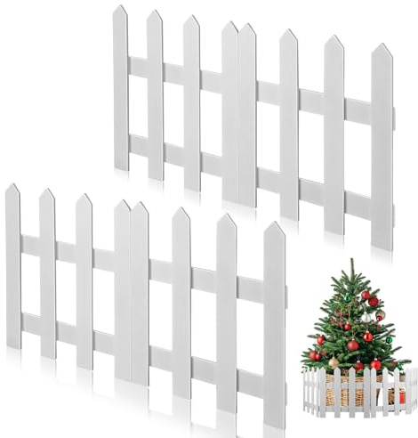 DOITOOL Recinzione Decorativa 1,2m in Legno Bianco per Albero di Natale e Giardino Staccionata Semplice ed Elegante per Decorazioni Festive e Prati