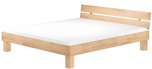 Erst-Holz®Doppelbett Buche Massiv Geölt Überlang 180 x 220 mit Rollrost Matratze