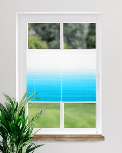 DECOLIA by Garesa Fenster Klemmfix Plissee ohne Bohren 50 x 130 cm Farbverlauf, Azurblau - Lichtdurchlässiger Fenster Sichtschutz und Fenster Deko, Faltrollo