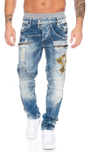 Cipo & Baxx Herren Nähte Jeans Hose blau