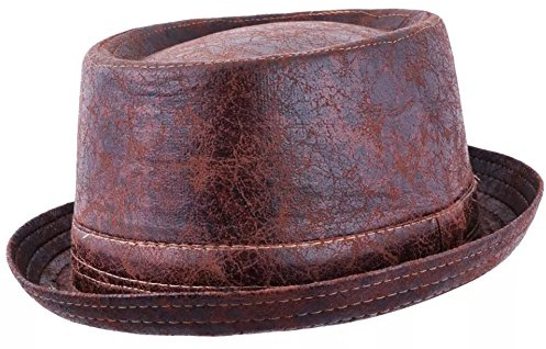Maz Cracked Leather Distressed Vintage Pork Pie Hat - Brown (59cm)