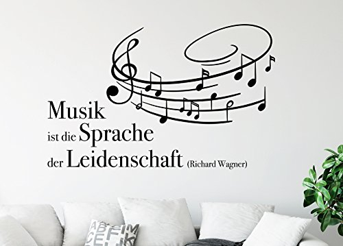 tjapalo® s-pkm367 Wandtattoo Musik Spruch Wandtattoo Wohnzimmer Musik ist die Sprache der Leidenschaft (B80 x H42 cm)