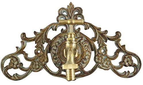 aubaho Wasseranschluss Zierrosette Eisen Wasserhahn Garten Brunnen grün Antik-Stil